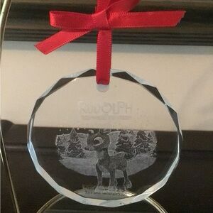 Rudolph Holiday Glass Ornament with Red Ribbon